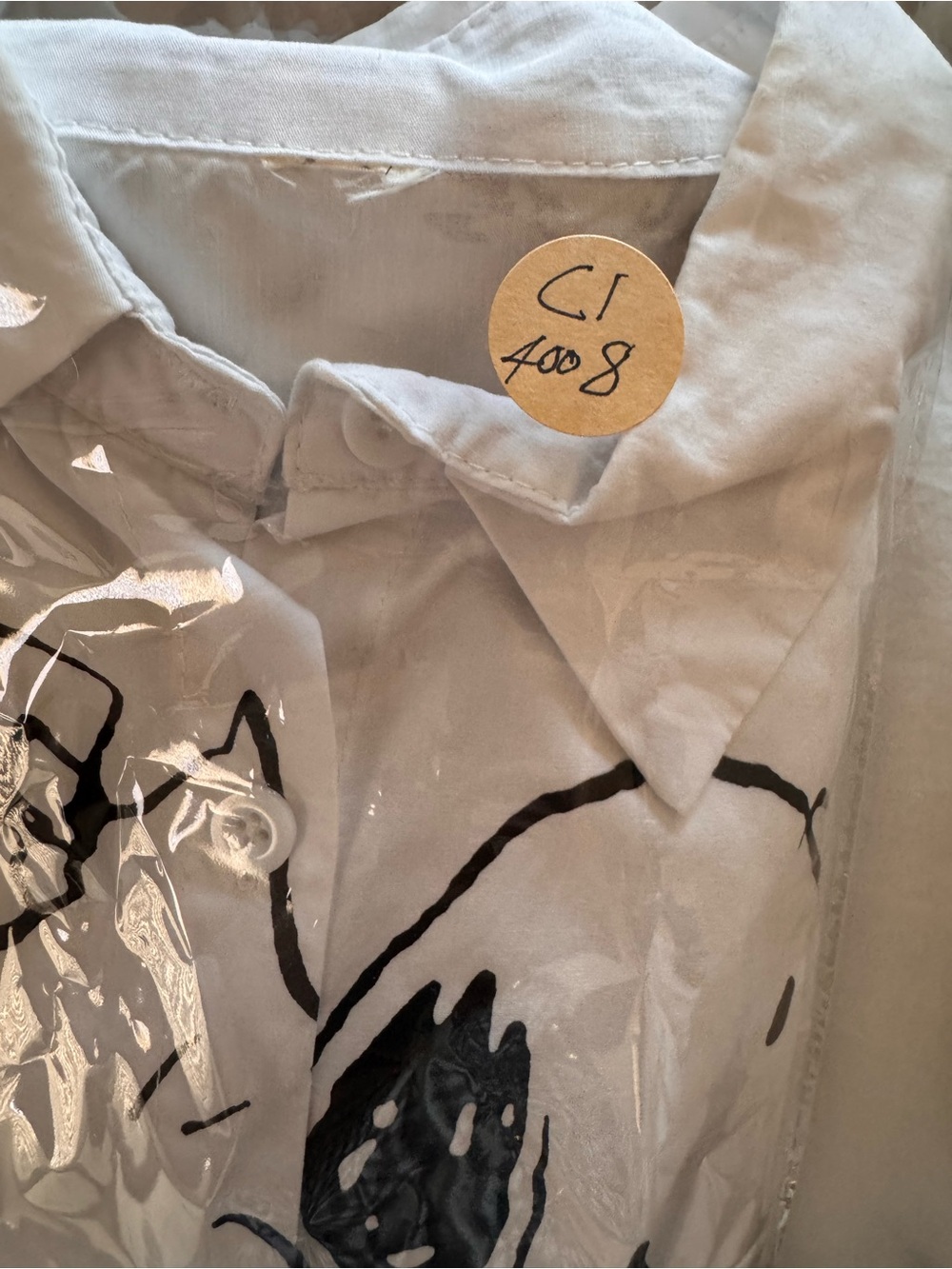 White Peanuts Graphic Button-Down Shirt with Pink and Yellow Accents - Picture 3 of 3